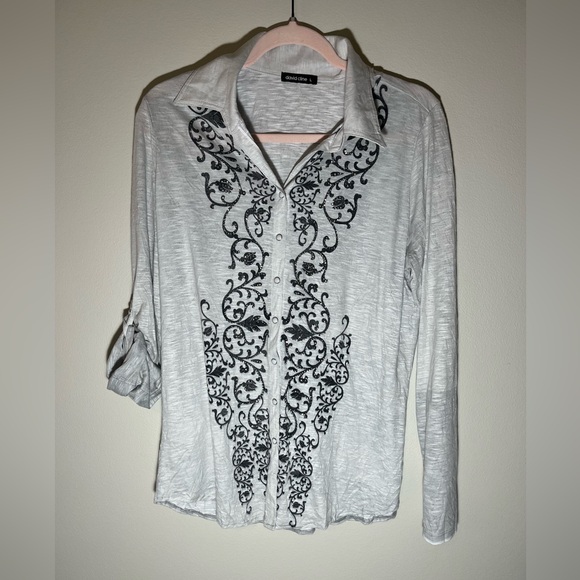 David Cline Shirt Button Up Rhinestone Gray Black Crushed Bleach Size Large - Picture 1 of 6